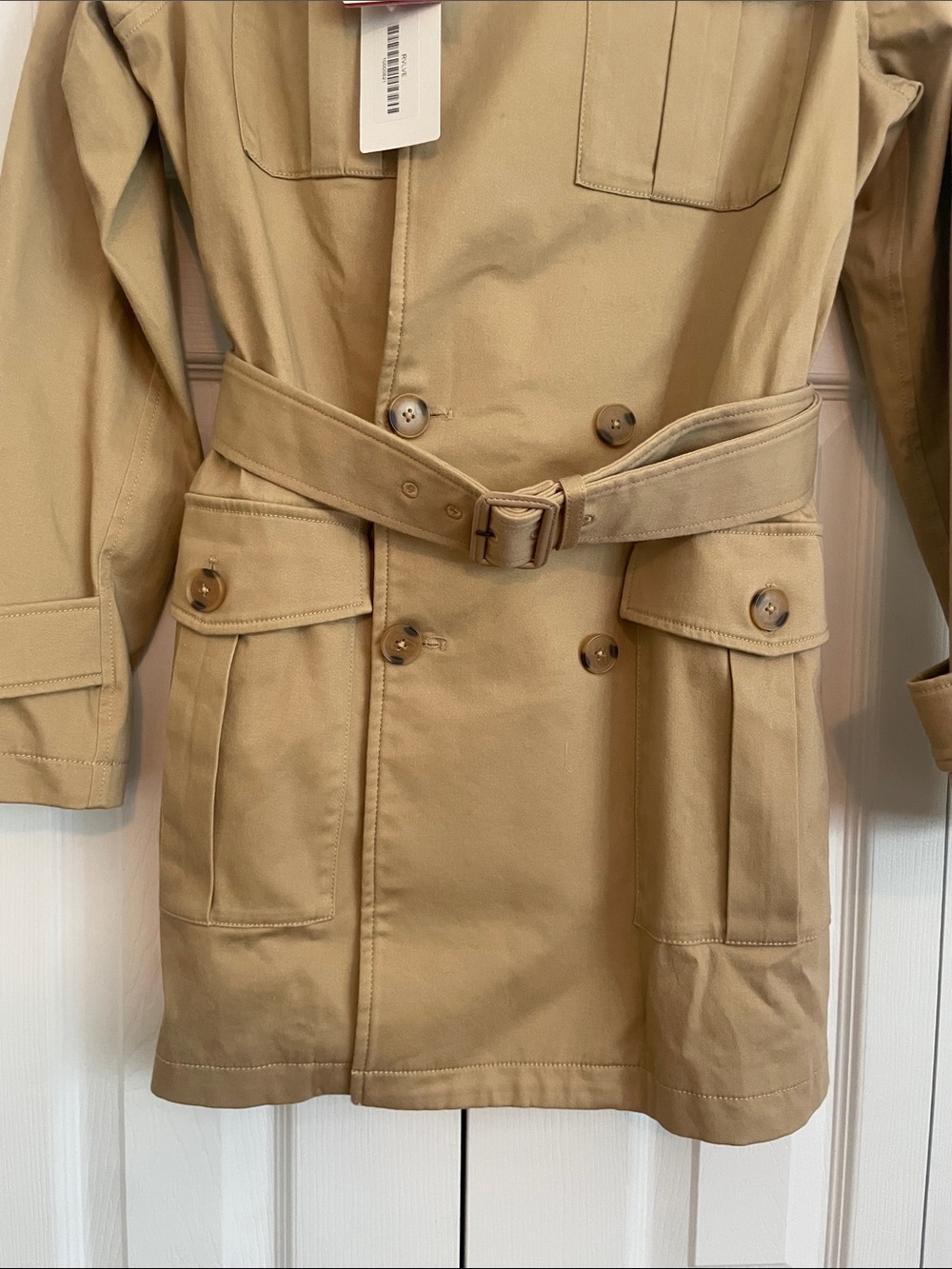 New L’academie Provins Mini Belted Trench Dress in Tan size Small - Picture 5 of 12